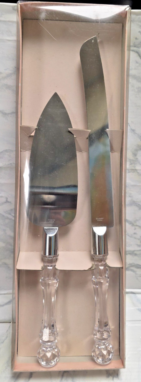 Wedding Cake Knife, Stainless Server Spatula Set with Clear Acrylic Handles, New